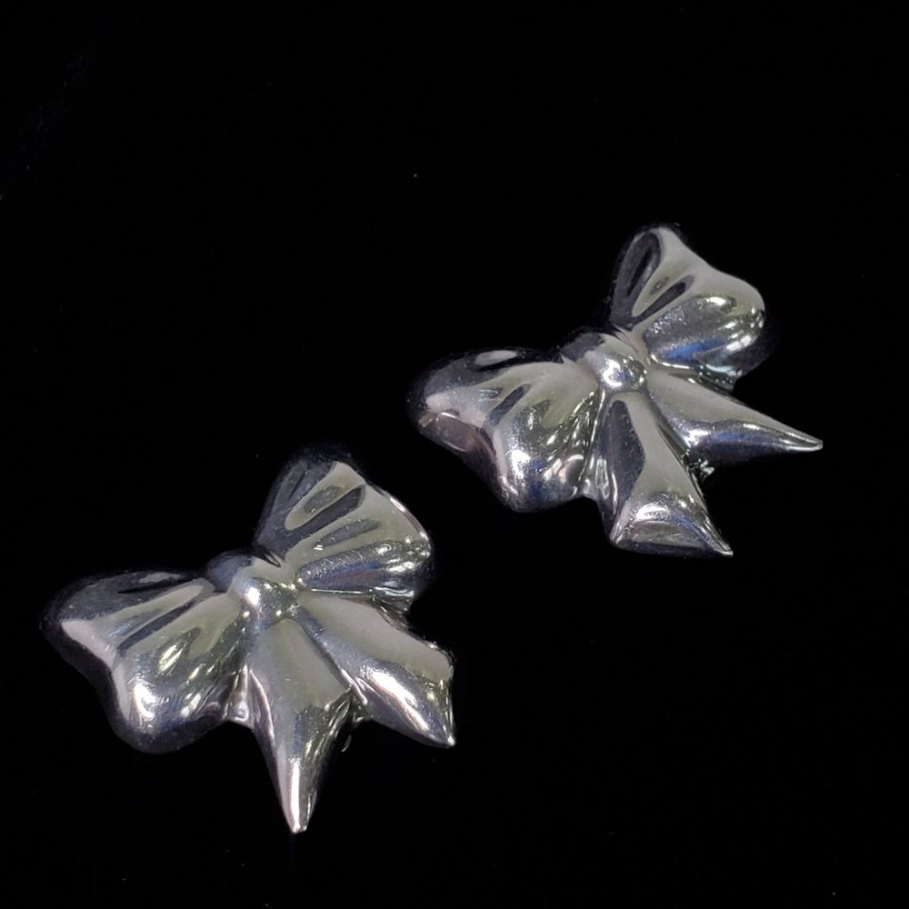 Vintage Taxco Sterling Silver Clip On Bow Earrings - Picture 3 of 4